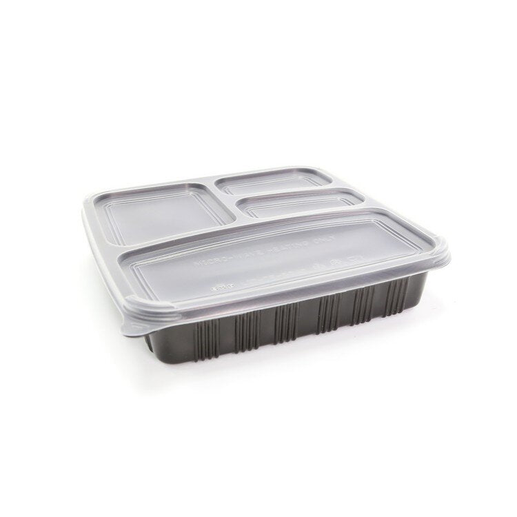 Square Container Base & Lid 4-Compartments Black Ctn/150 Sets