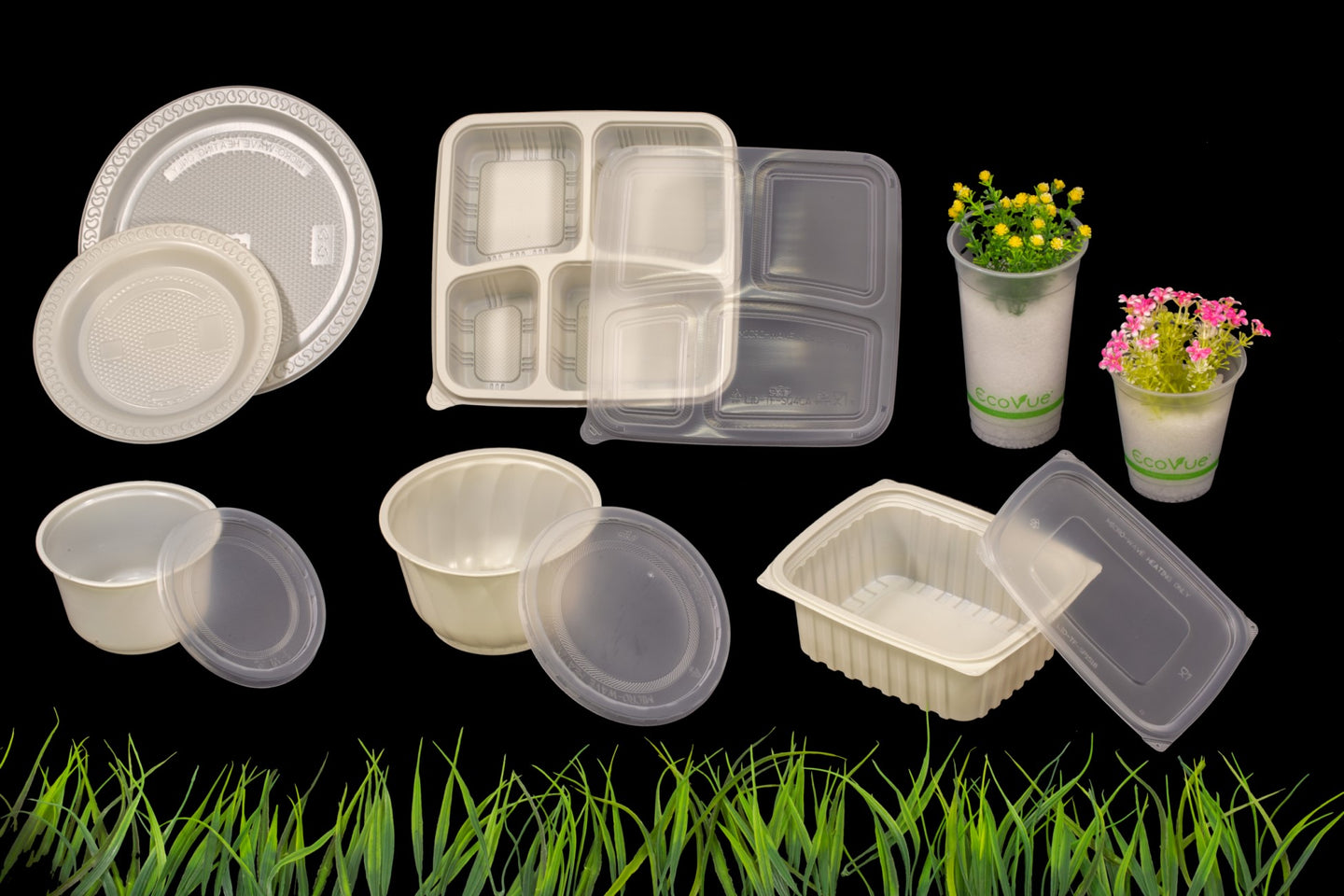 ECOVUE BIODEGRADABLE FOOD CONTAINER & DRINKING CUPS