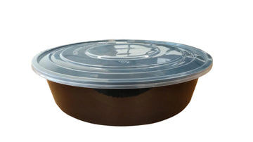 2000ML/2L BLACK ROUND CONTAINER & CLEAR LID 90 SETS/CTN |RK-IJ-RB2000F-BLK