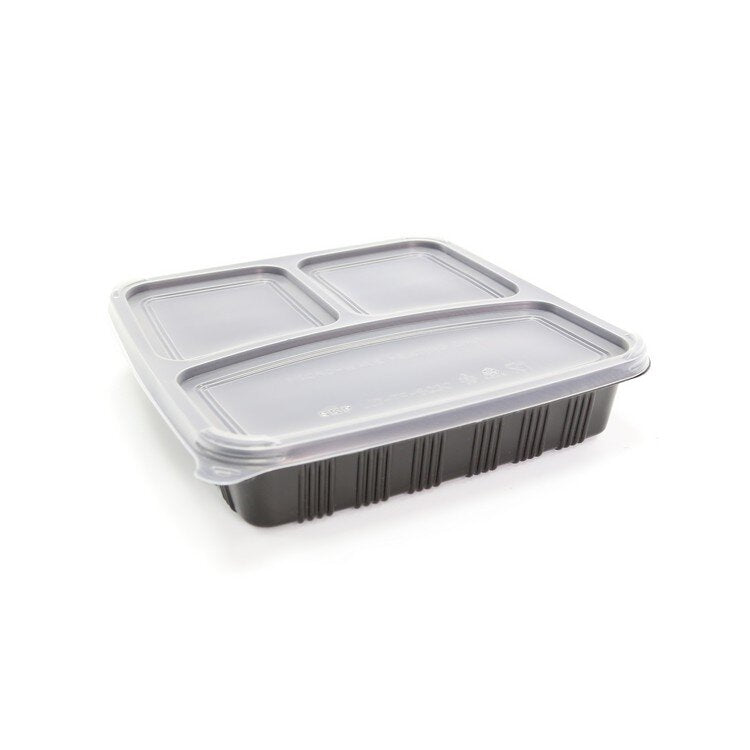 PREMIUM SQUARE CONTAINERS BASE & LIDS 3-COMPARTMENTS BLACK | PACKAGING ...