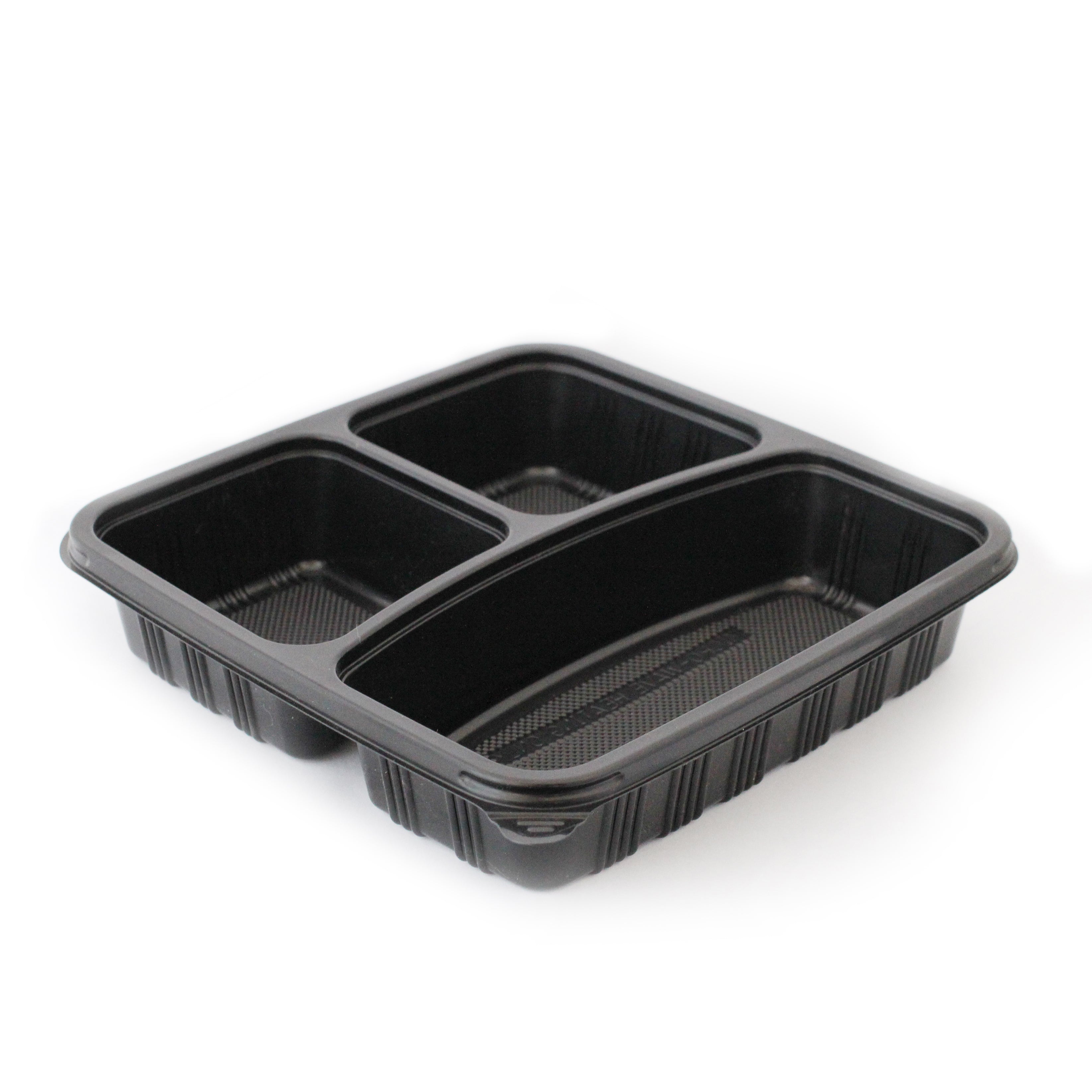 PREMIUM SQUARE CONTAINERS BASE & LIDS 3-COMPARTMENTS BLACK | PACKAGING ...