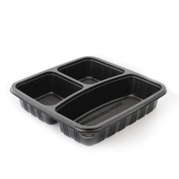 PREMIUM SQUARE CONTAINERS BASE & LIDS 3-COMPARTMENTS BLACK - ROYAL KINGS AU, CON-TF-SQ3C_PPSQ3