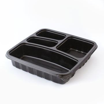 PREMIUM SQUARE CONTAINERS BASE & LIDS 4-COMPARTMENTS BLACK - ROYAL KINGS CO
