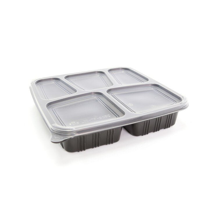 PREMIUM SQUARE CONTAINERS BASE & LIDS 5-COMPARTMENTS BLACK - ROYAL KINGS AU CON-TF-SQ5C-BL-SET_PPSQ5