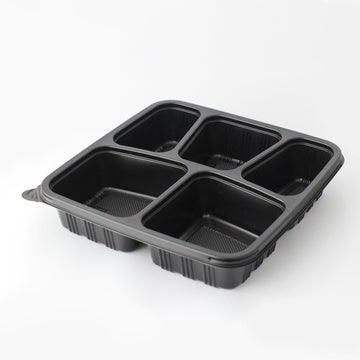 PREMIUM SQUARE CONTAINERS BASE & LIDS 5-COMPARTMENTS BLACK - ROYAL KINGS CO