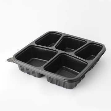 PREMIUM SQUARE CONTAINERS BASE & LIDS 5-COMPARTMENTS BLACK - ROYAL KINGS AU CON-TF-SQ5C_BL-SET_PPSQ5