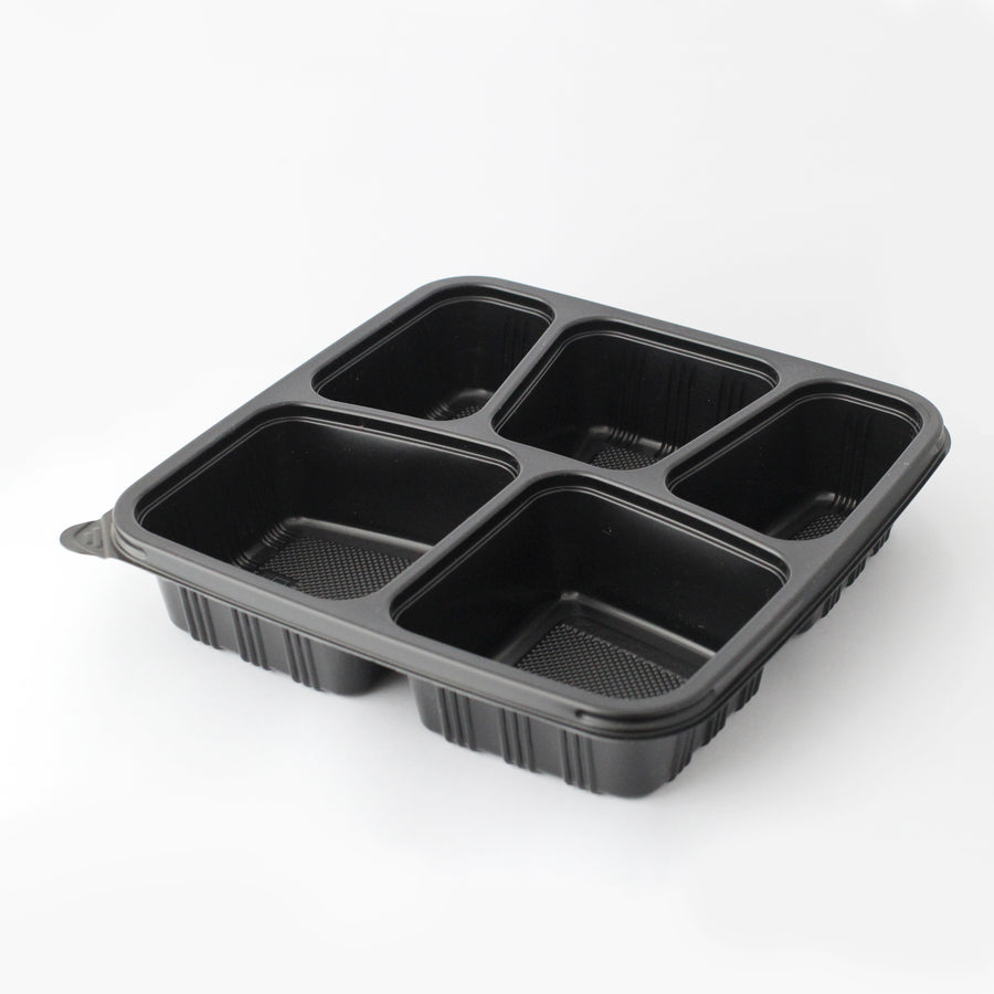 PREMIUM SQUARE CONTAINERS BASE & LIDS 5-COMPARTMENTS BLACK - ROYAL KINGS AU CON-TF-SQ5C_BL-SET_PPSQ5