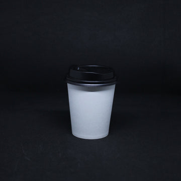 BUNDLE 12OZ/390ML WHITE COFFEE CUPS W/ BLACK LIDS 1000 SET EA.